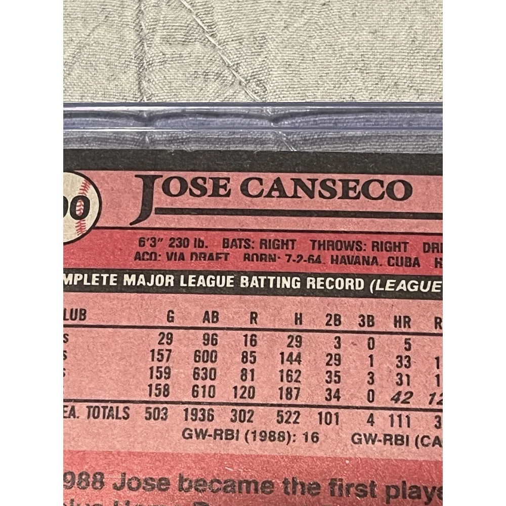 1989 Topps - Jose Canseco #500 2 Errors No Capital “C” Cut Off Stats Collectors